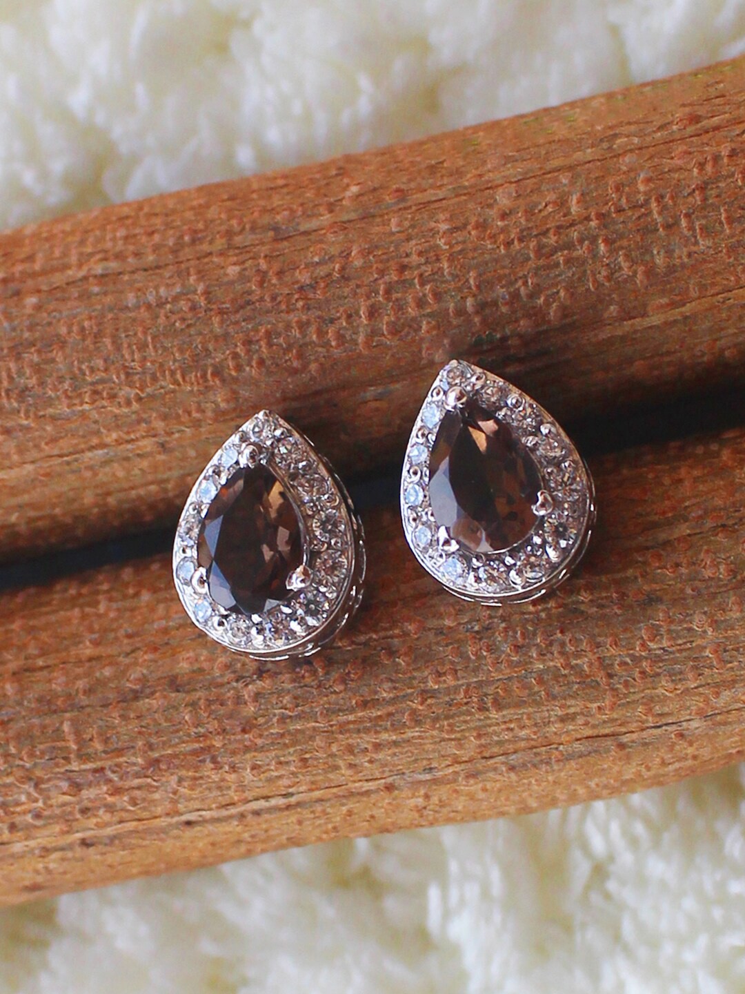 

ERILINE JEWELRY 925 Sterling Silver Silver-Toned & Coffee Brown Studs Earrings