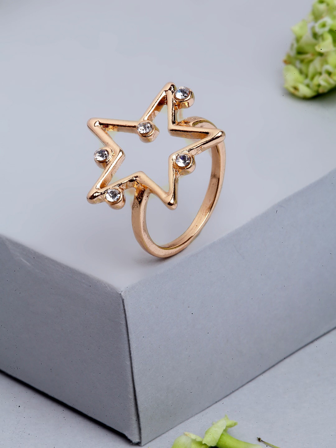 

Ferosh Gold-Toned & White Stones-Studded Kike Star Finger Ring