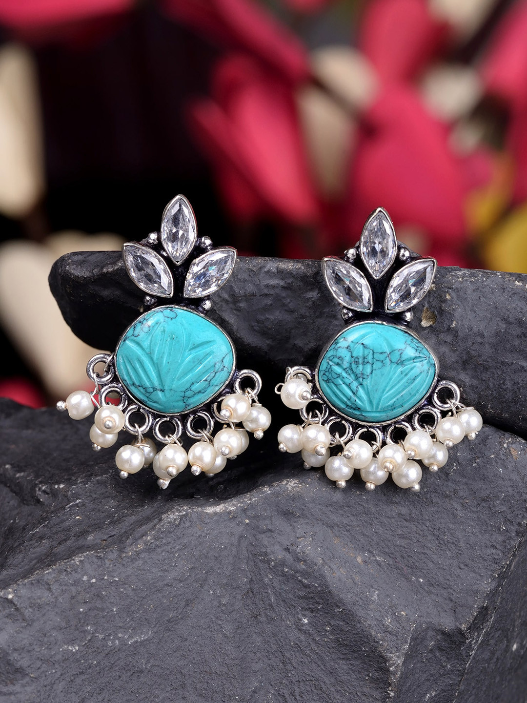 

Saraf RS Jewellery Turquoise Blue Circular Drop Earrings