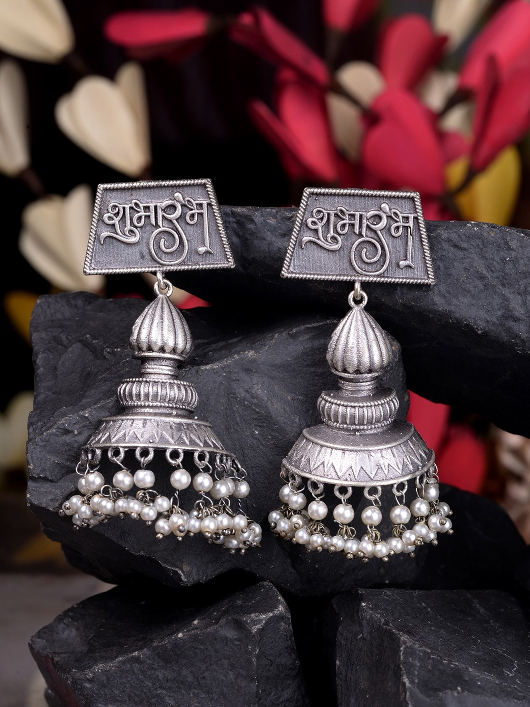 

Saraf RS Jewellery Handcrafted Oxidised Silver-Toned Dome Shaped Jhumkas Earrings