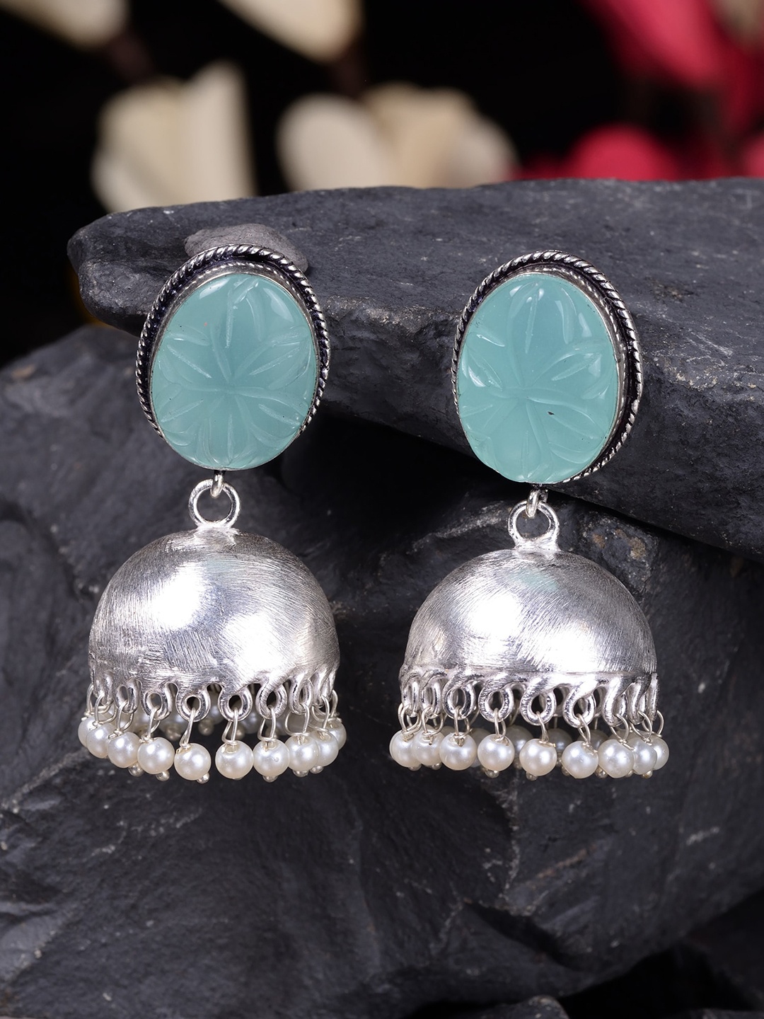 

Saraf RS Jewellery Turquoise Blue Dome Shaped Jhumkas Earrings