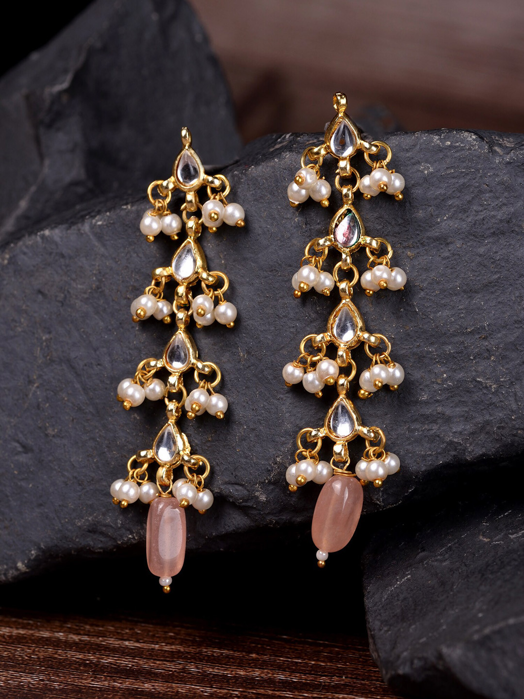 

Saraf RS Jewellery Gold-Toned Teardrop Shaped Jhumkas Earrings