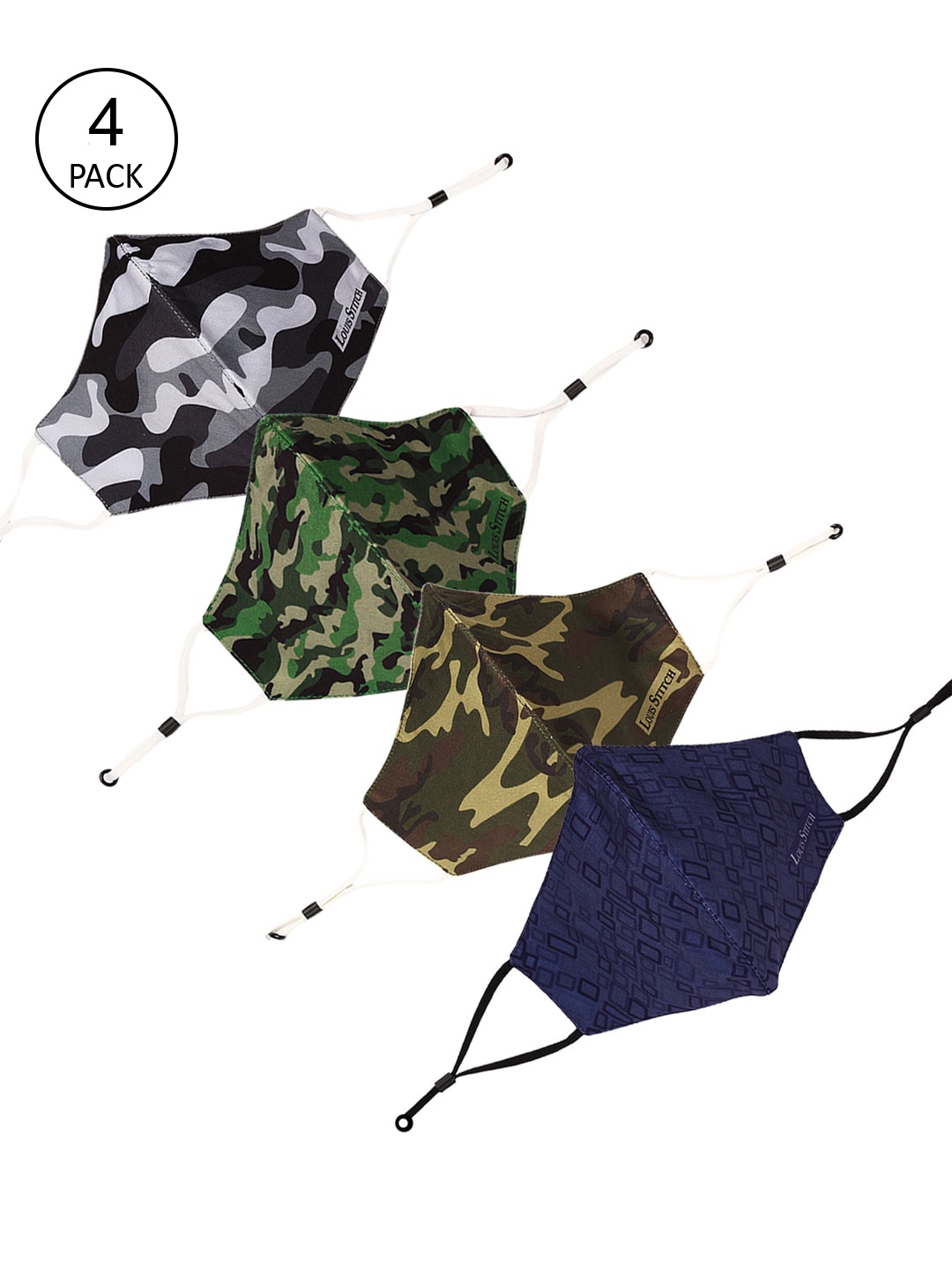 

LOUIS STITCH Men Pack Of 4 Printed 3-Ply Reusable Pure Cotton Cloth Mask, Multi