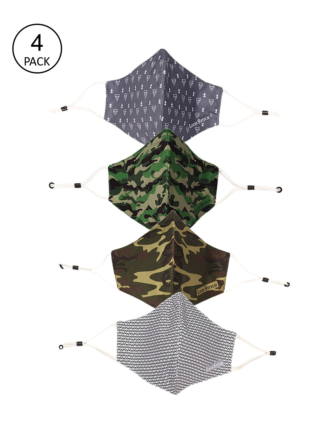 

LOUIS STITCH Men Multicoloured Pack Of 4 Printed Cotton Reusable Outdoor Masks, Multi
