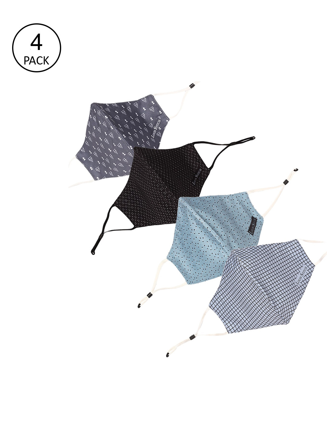 

LOUIS STITCH Men Pack of 4 Printed Reusable Cloth Face Masks, Multi