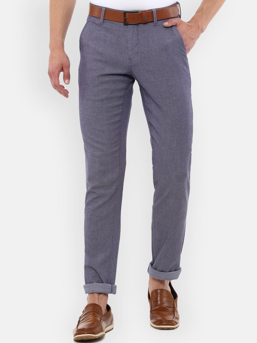 

Louis Philippe Sport Men Lavender Textured Slim Fit Mid-Rise Plain Casual Regular Trousers
