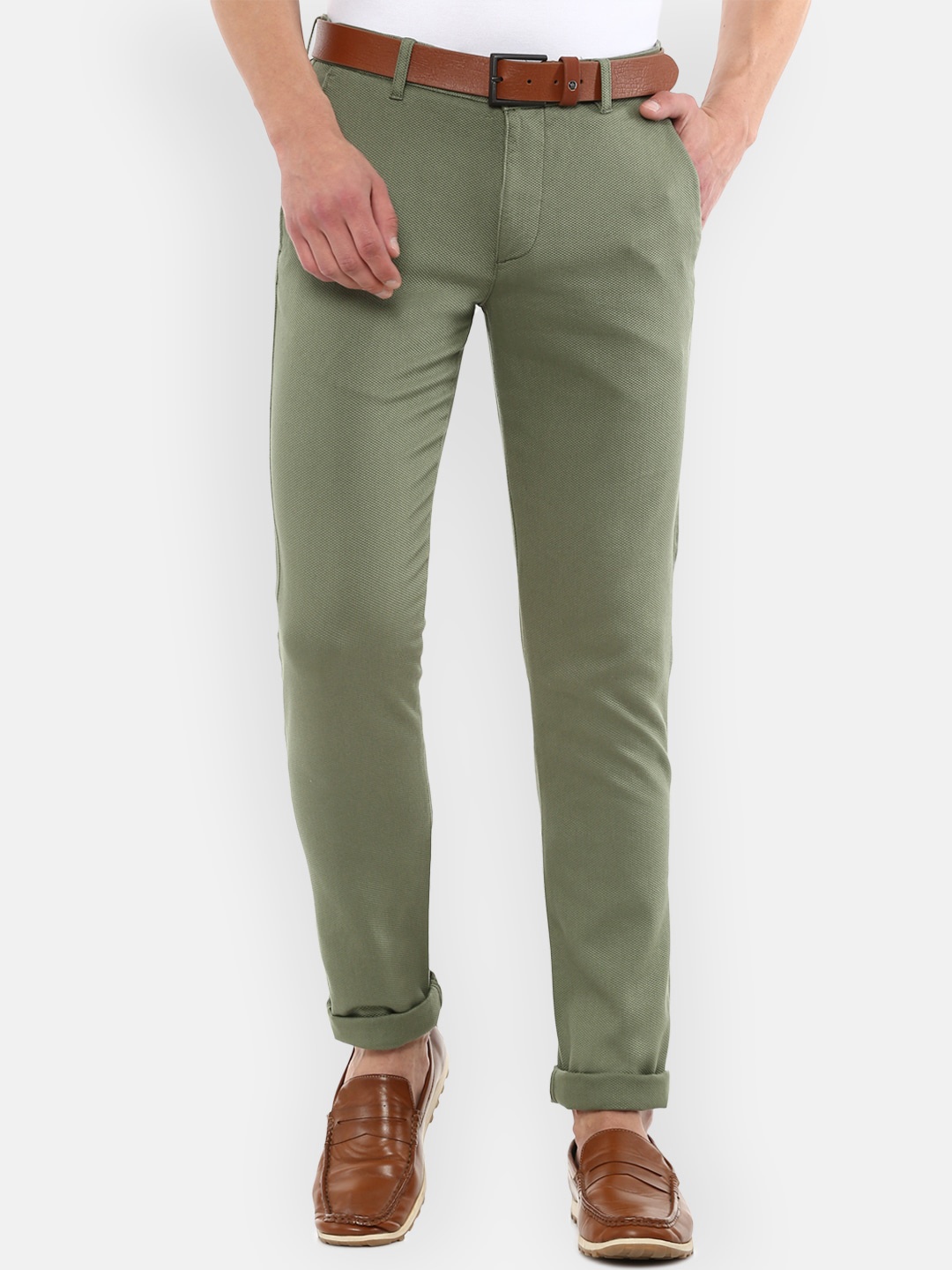 

Louis Philippe Sport Men Olive Green Solid Slim Fit Chinos Trousers