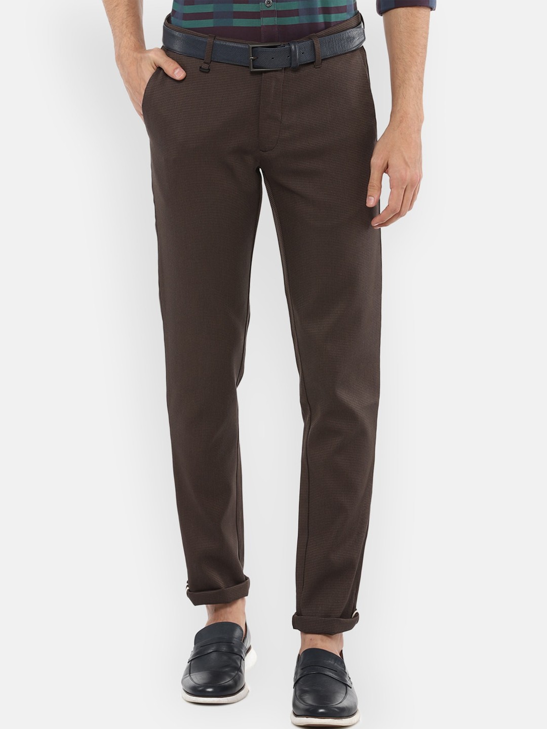 

Louis Philippe Sport Men Coffee Brown Textured Slim Fit Mid-Rise Plain Regular Trousers