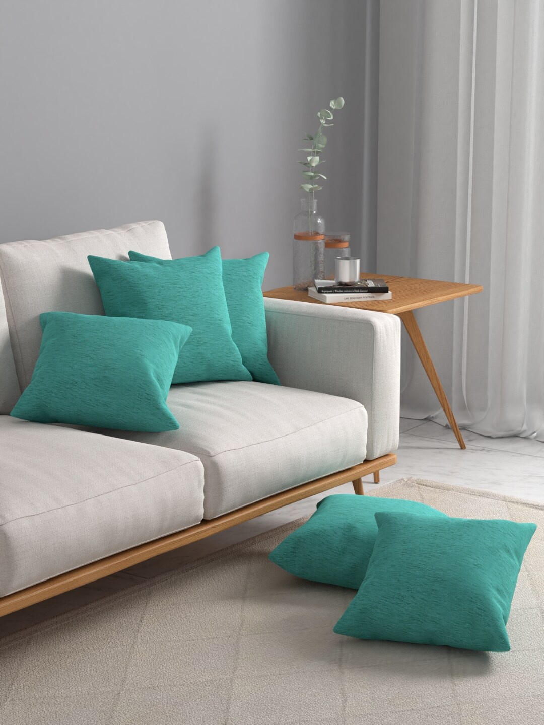 

ROSARA HOME Set Of 5 Turquoise Blue Square Cushion Covers