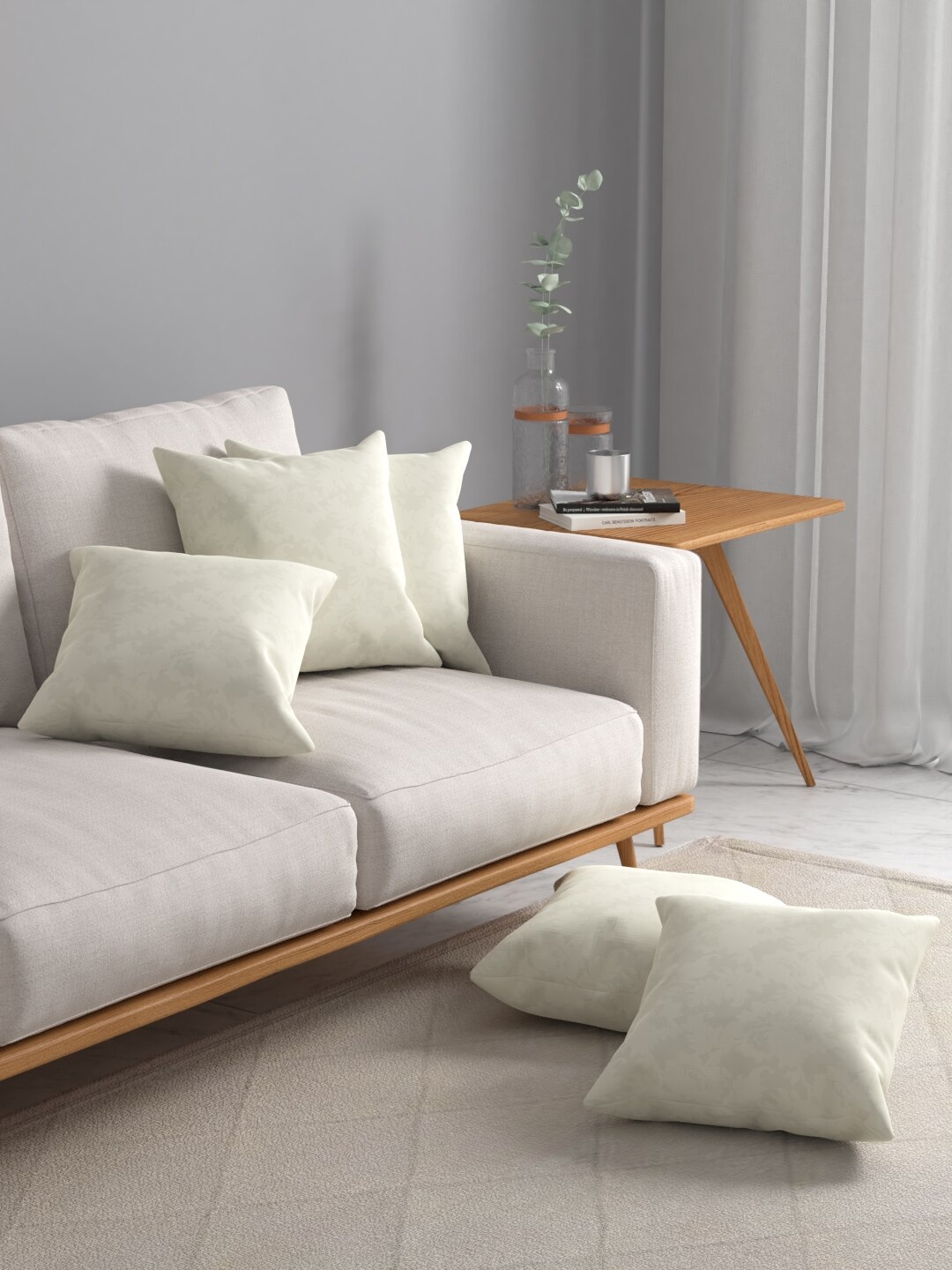 

ROSARA HOME Off-White Set of 5 Ethnic Motifs Jacquard Square Cushion Covers