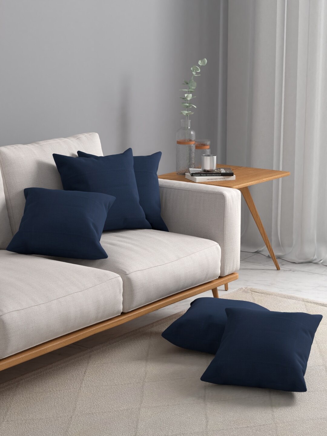 

ROSARA HOME Navy Blue Set of 5 Square Cushion Covers