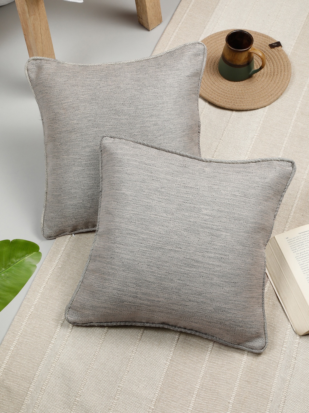 

ROSARA HOME Beige Set of 2 Square Cushion Covers
