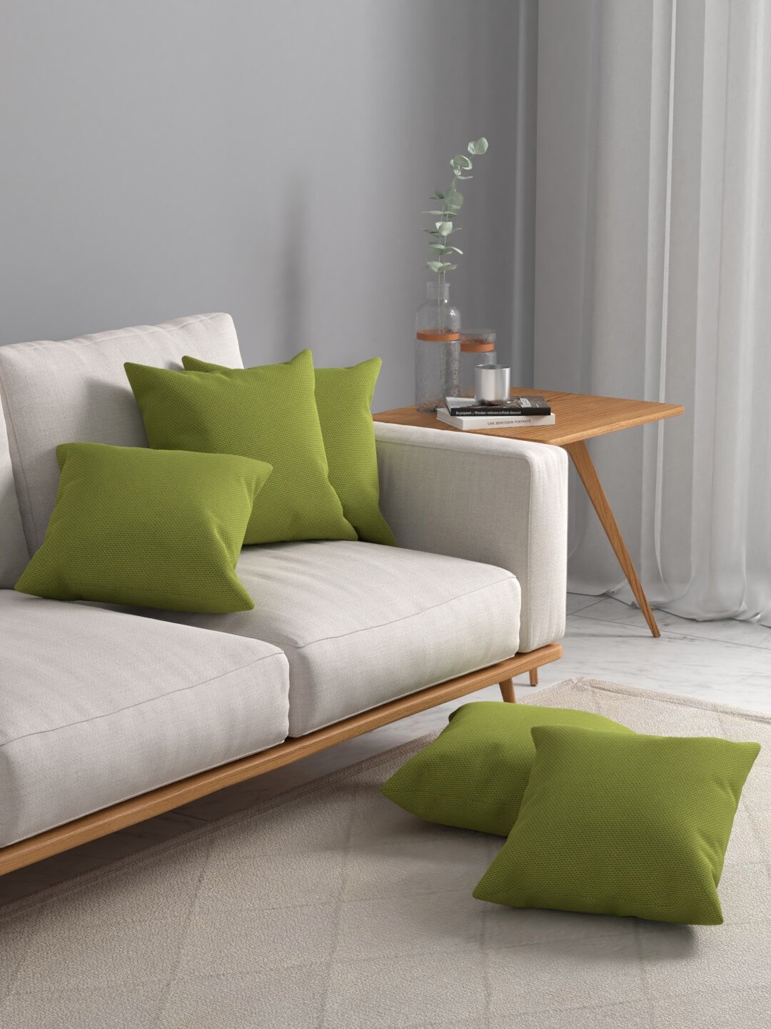 

ROSARA HOME Green Set of 5 Self Design Square Cushion Covers