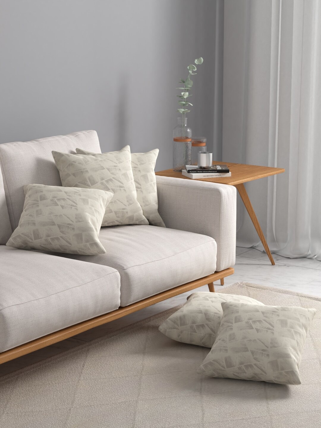 

ROSARA HOME Beige Set of 5 Abstract Square Cushion Covers