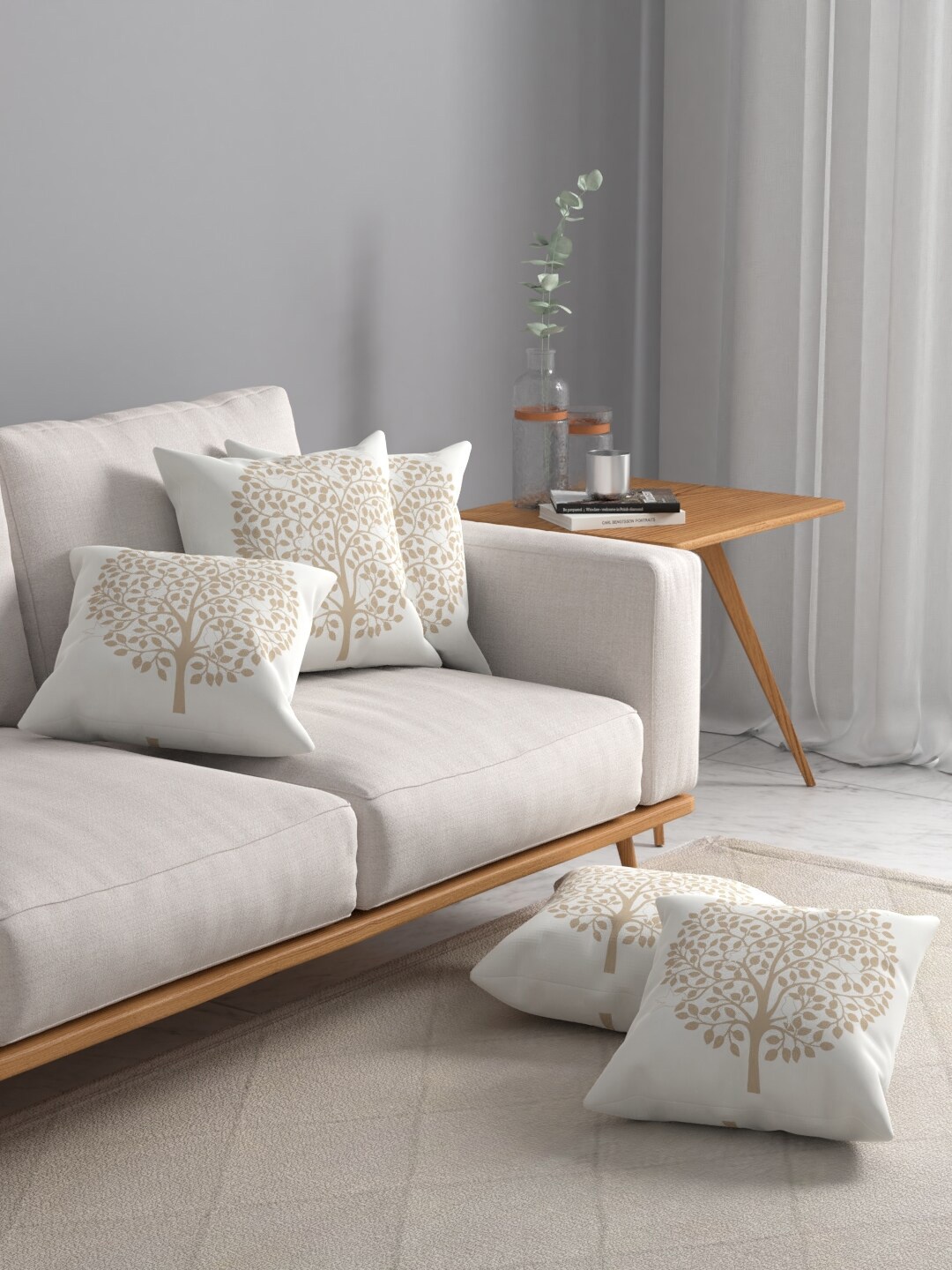 

ROSARA HOME Off-White & Beige Set of 5 Ethnic Motifs Cotton Square Cushion Covers
