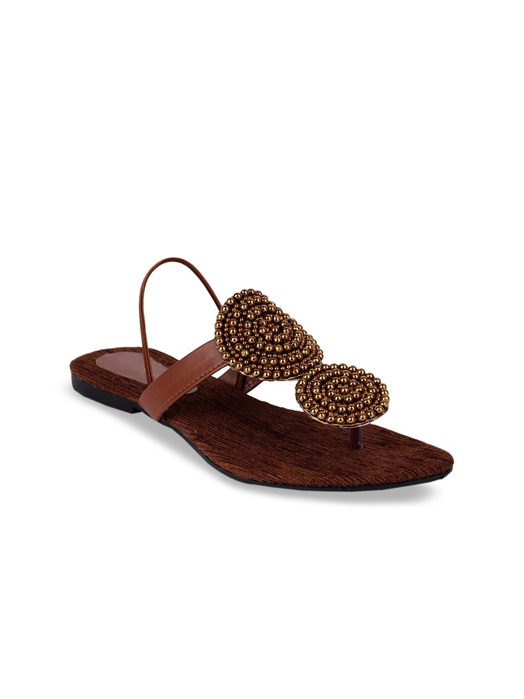 

WOMENS BERRY Women Brown Embellished Open Toe Flats