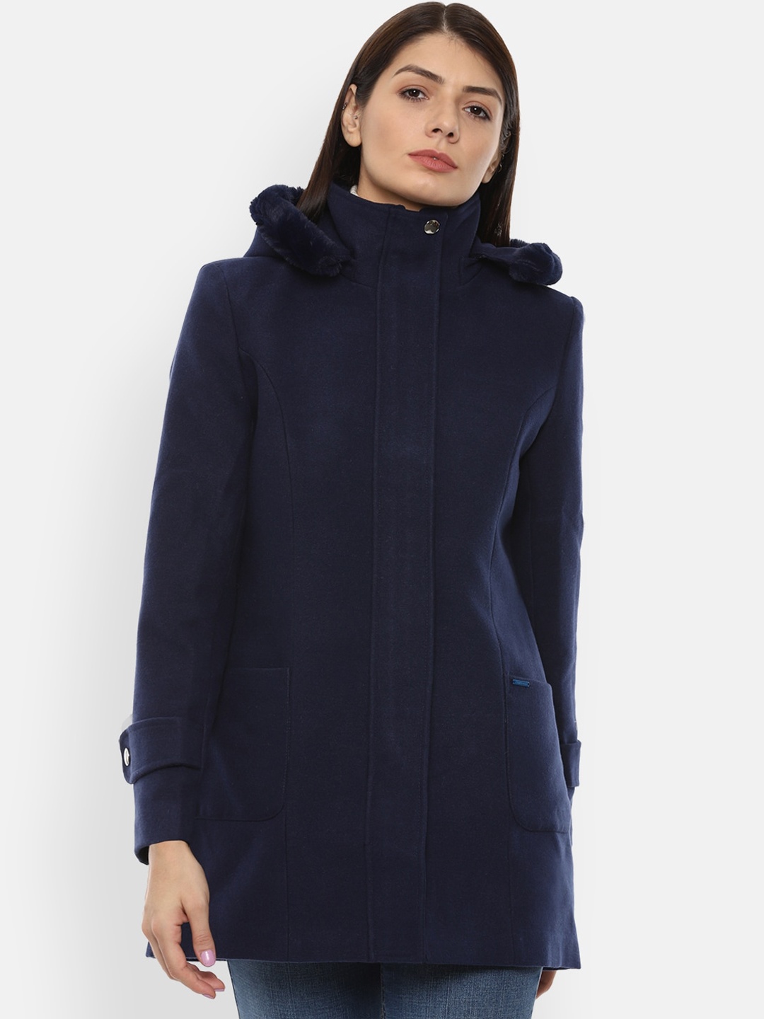 

Van Heusen Woman Navy Blue Solid Longline Parka Jacket