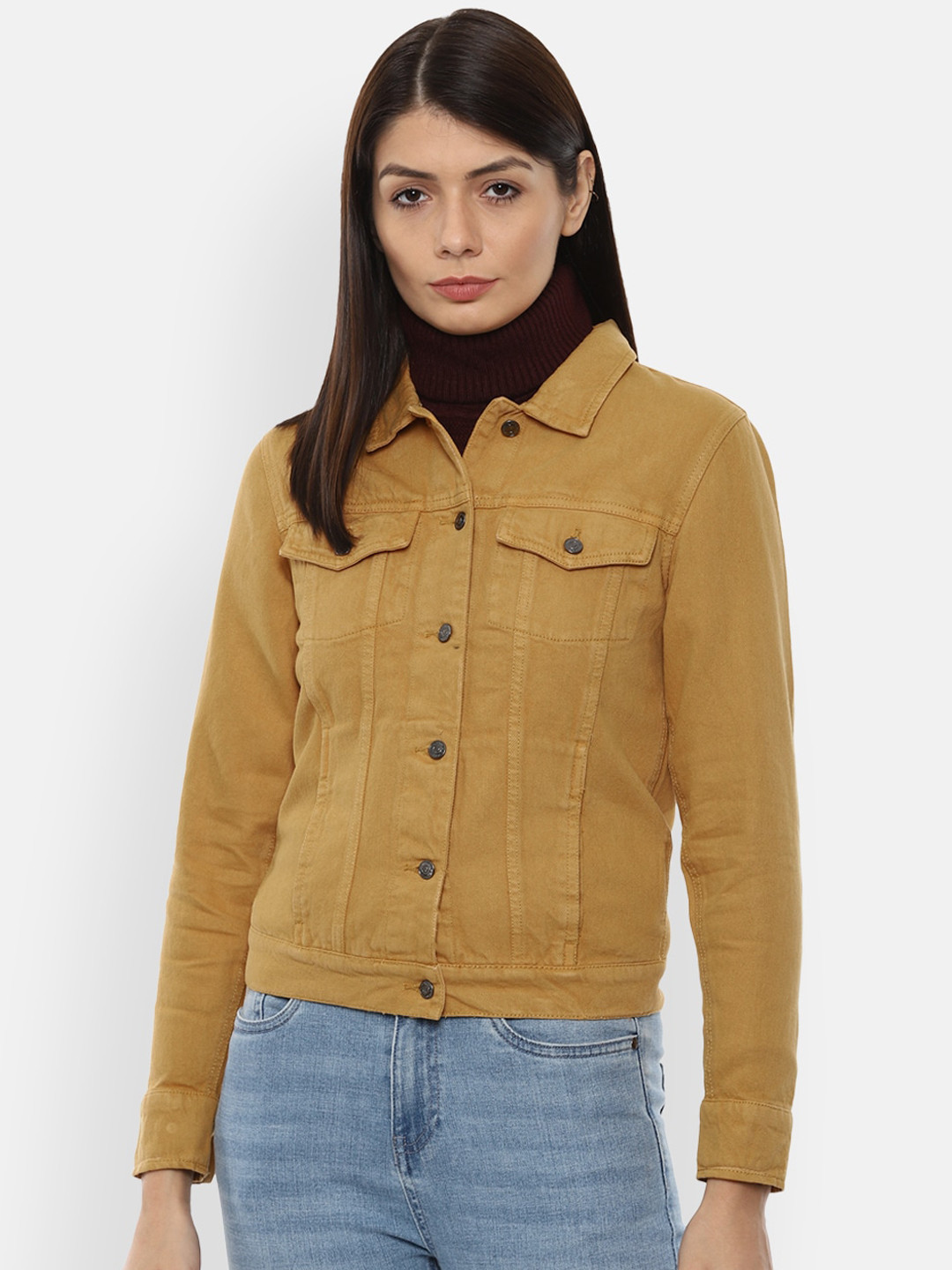 

Van Heusen Woman Yellow Solid Pure Cotton Crop Denim Jacket