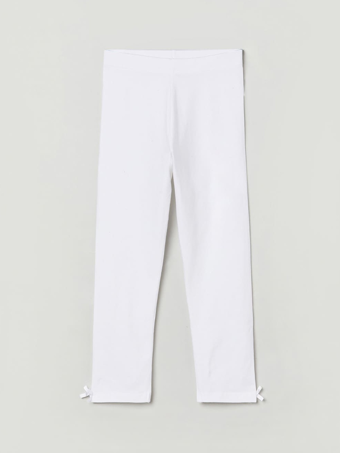

max Girls White Solid Ankle-Length Leggings with Ribbon Bow Hem Detail