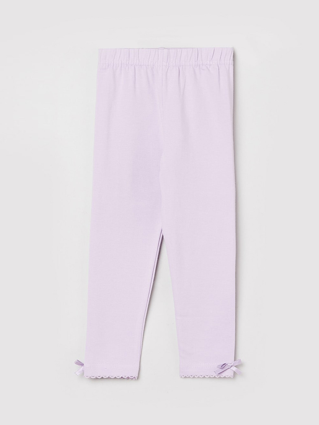 

max Girls Lavender Solid Ankle-Length Leggings with Laced Hem