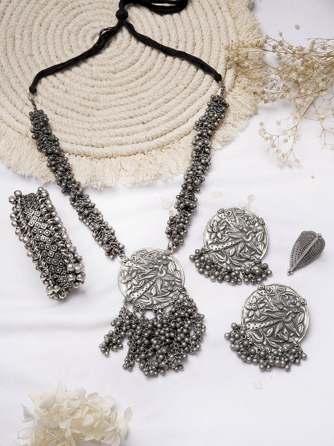 

TEEJH Oxidised Silver-Toned Ghungroo Jewellery Set