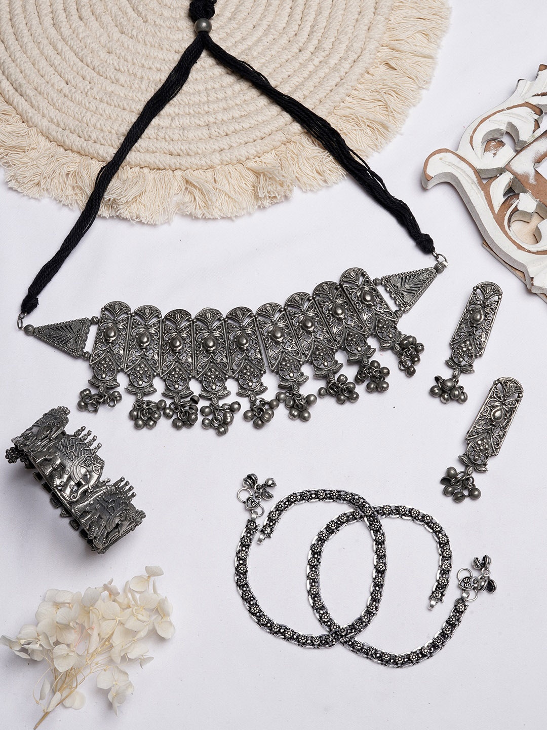 

TEEJH Oxidised Silver-Toned Jewellery Set