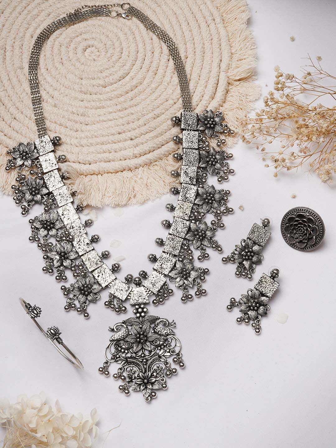 

TEEJH Oxidised Silver-Toned Jewellery Set