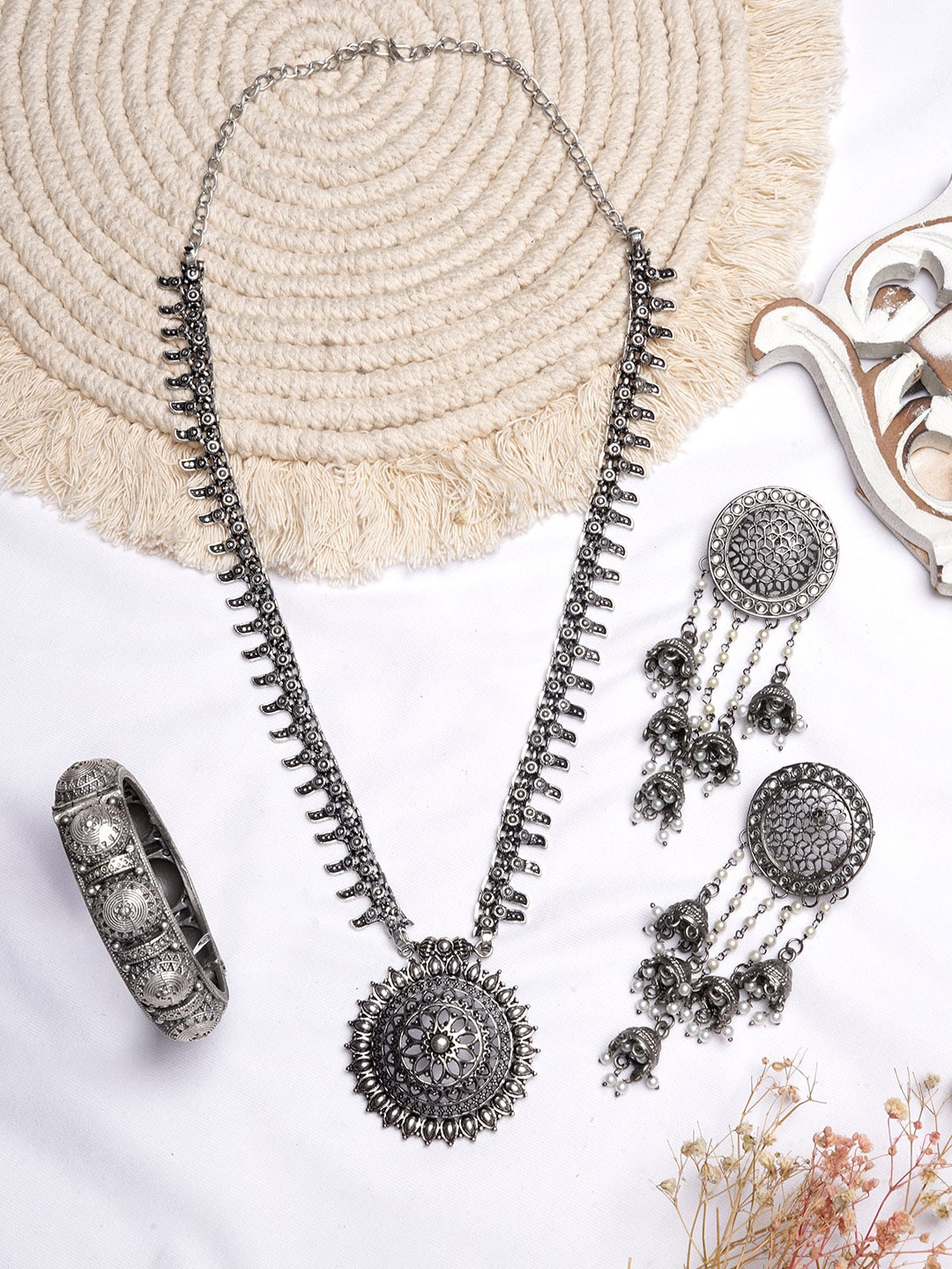 

TEEJH Silver-Toned Oxidised Jewellery Set