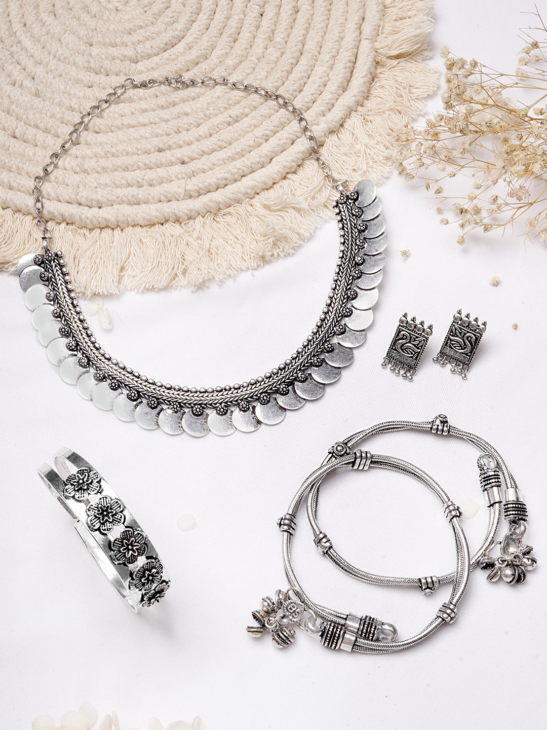 

TEEJH Silver-Toned Oxidised Jewellery Set
