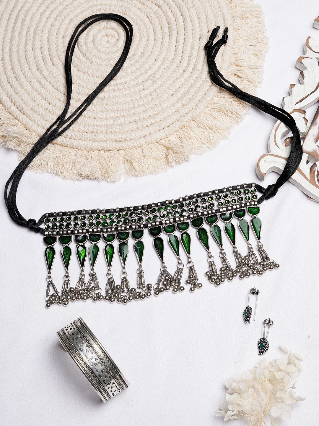 

TEEJH Oxidised Silver-Toned Jewellery Set