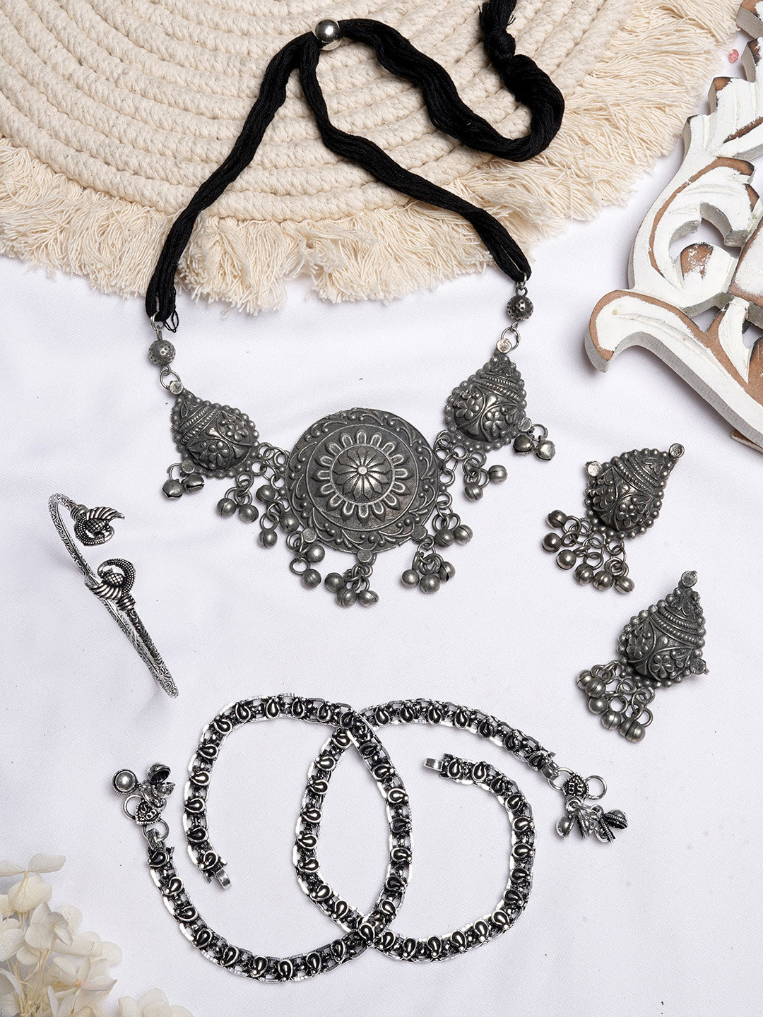 

TEEJH Silver-Toned Oxidised Jewellery Set