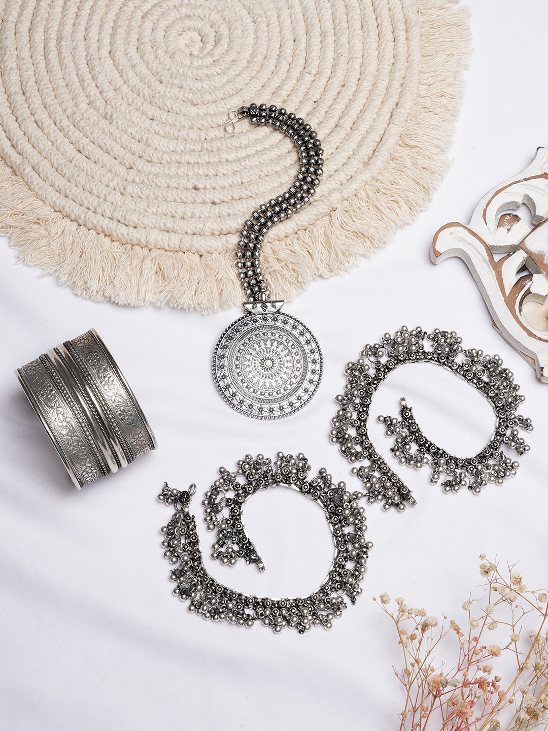 

TEEJH Oxidised Silver-Toned Jewellery Set