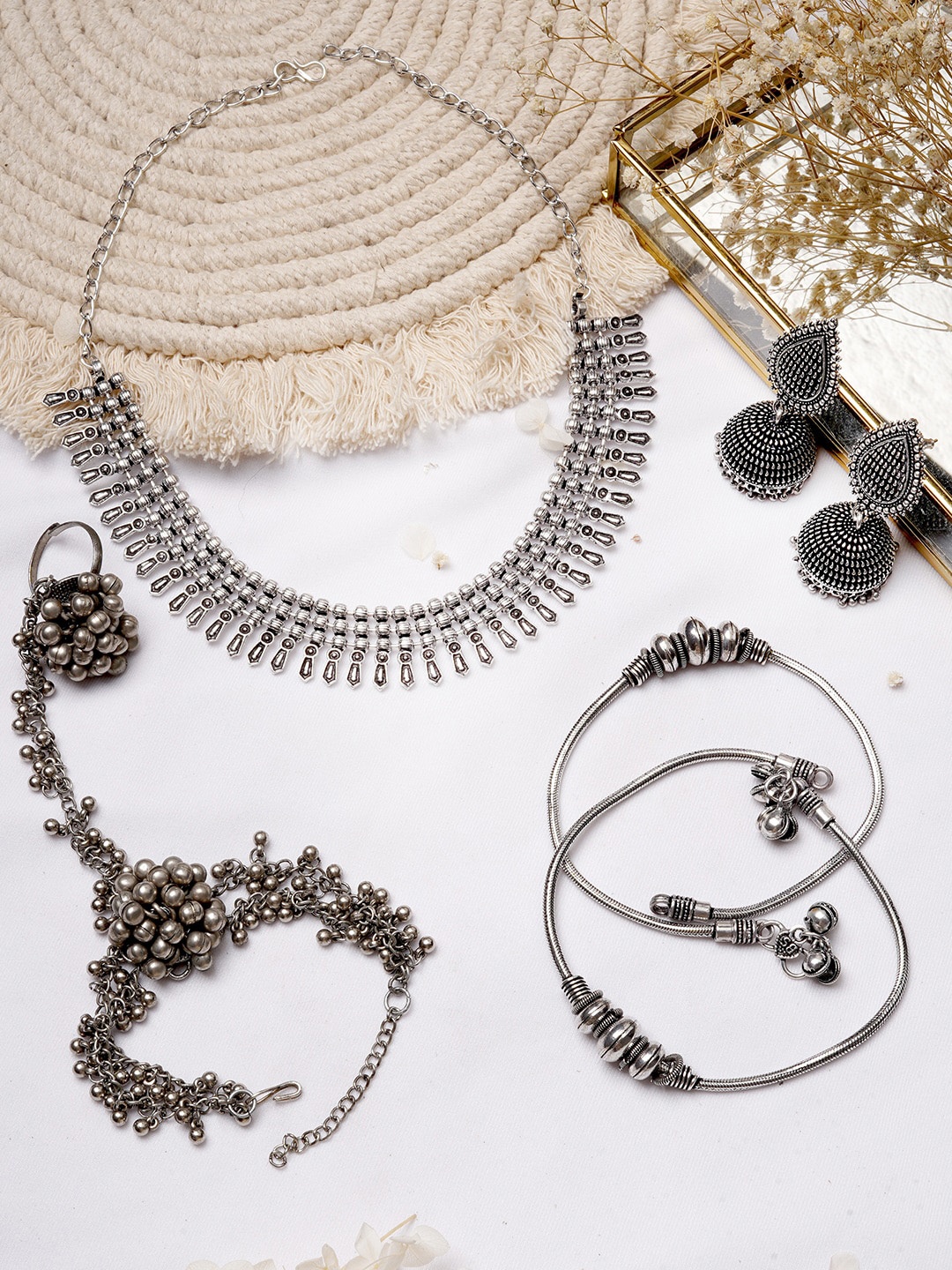 

TEEJH Oxidised Silver-Toned Jewellery Set