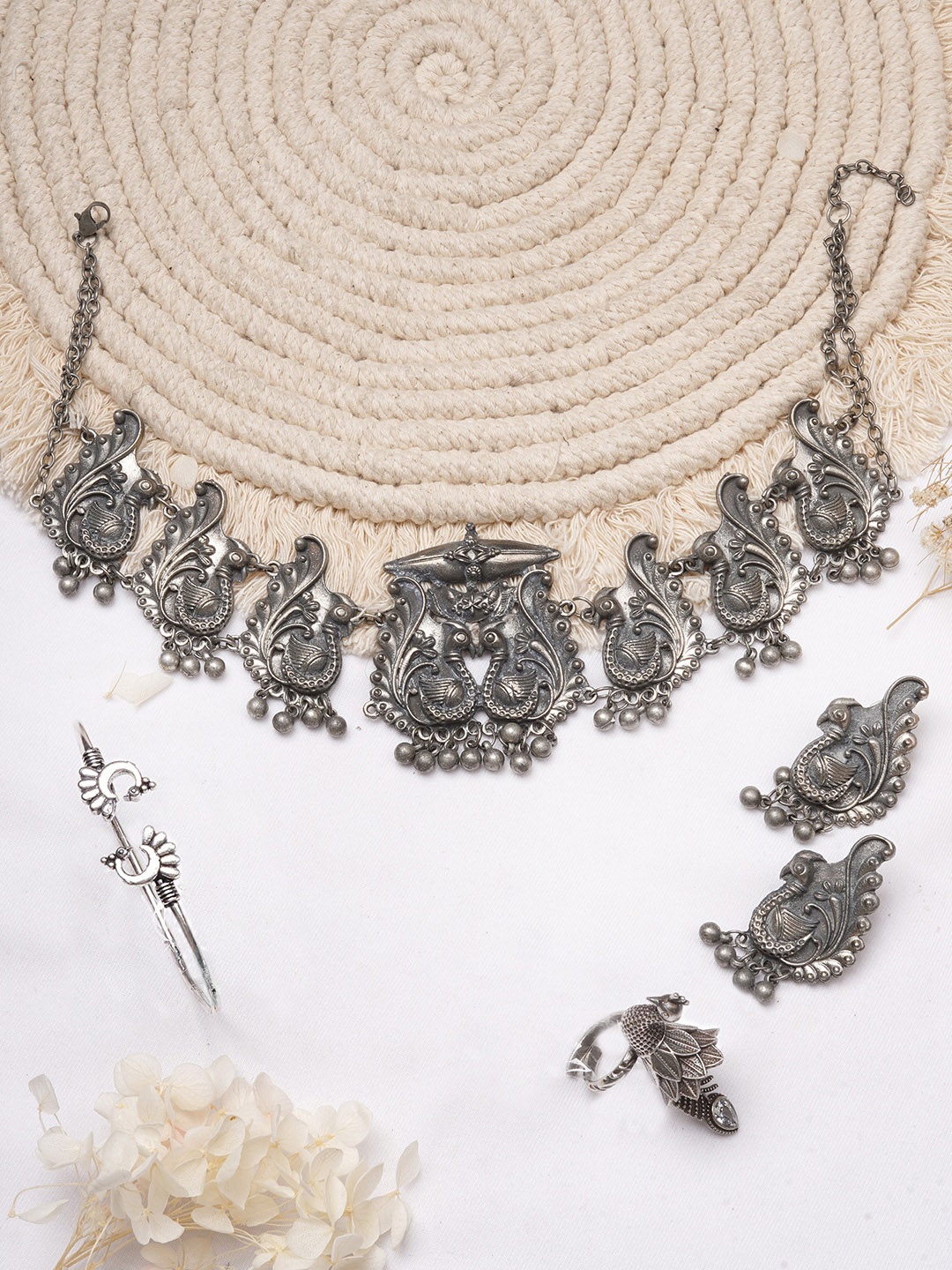 

TEEJH Silver-Toned Oxidized Jewellery Set