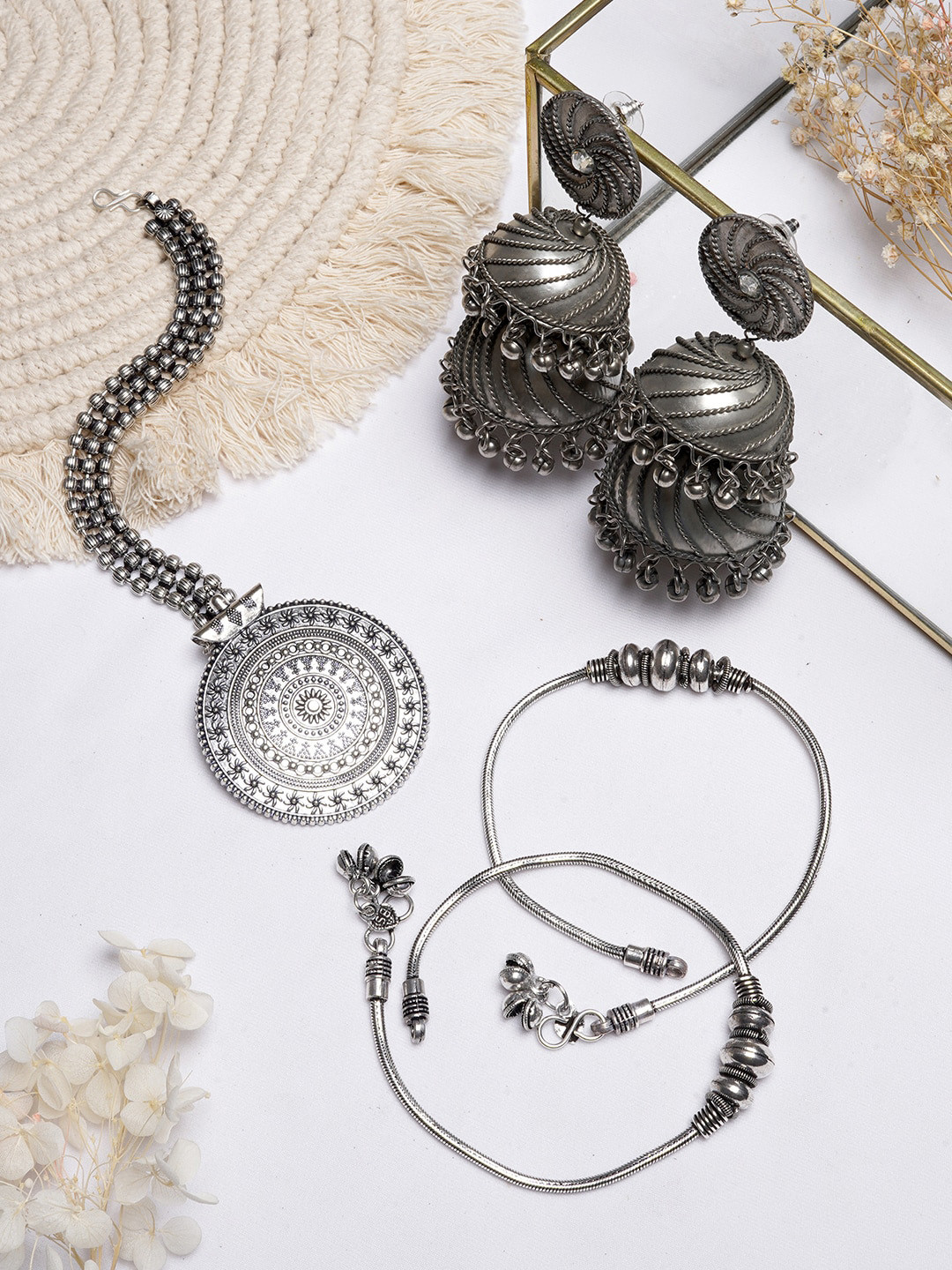 

TEEJH Oxidised Silver-Toned Jewellery Set