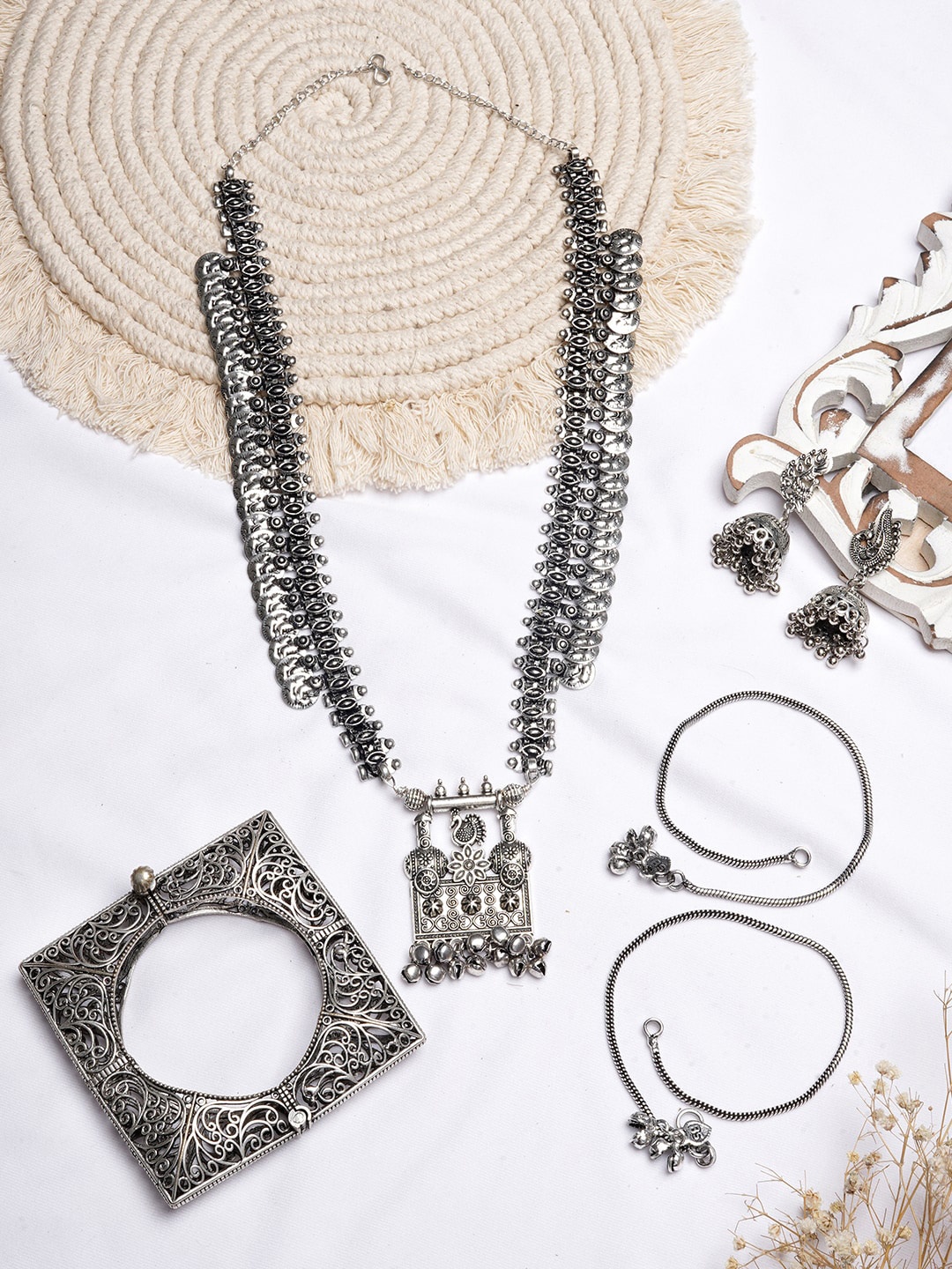 

TEEJH Oxidised Silver-Toned Jewellery Set