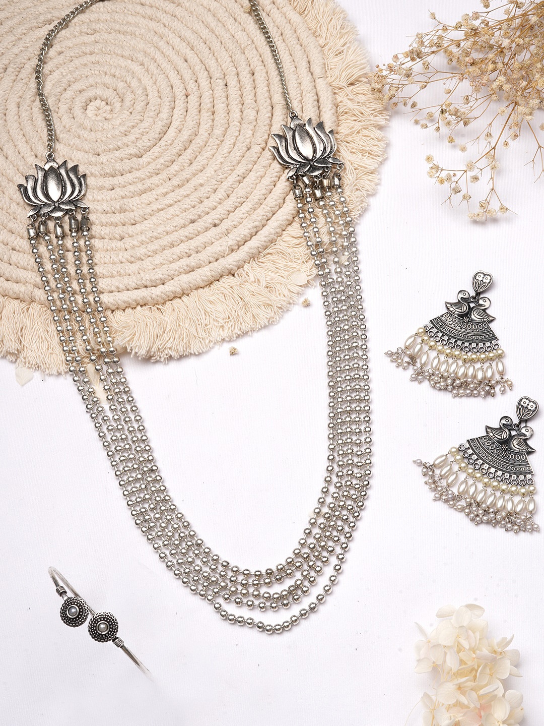 

TEEJH Silver-Toned Oxidised Jewellery Set