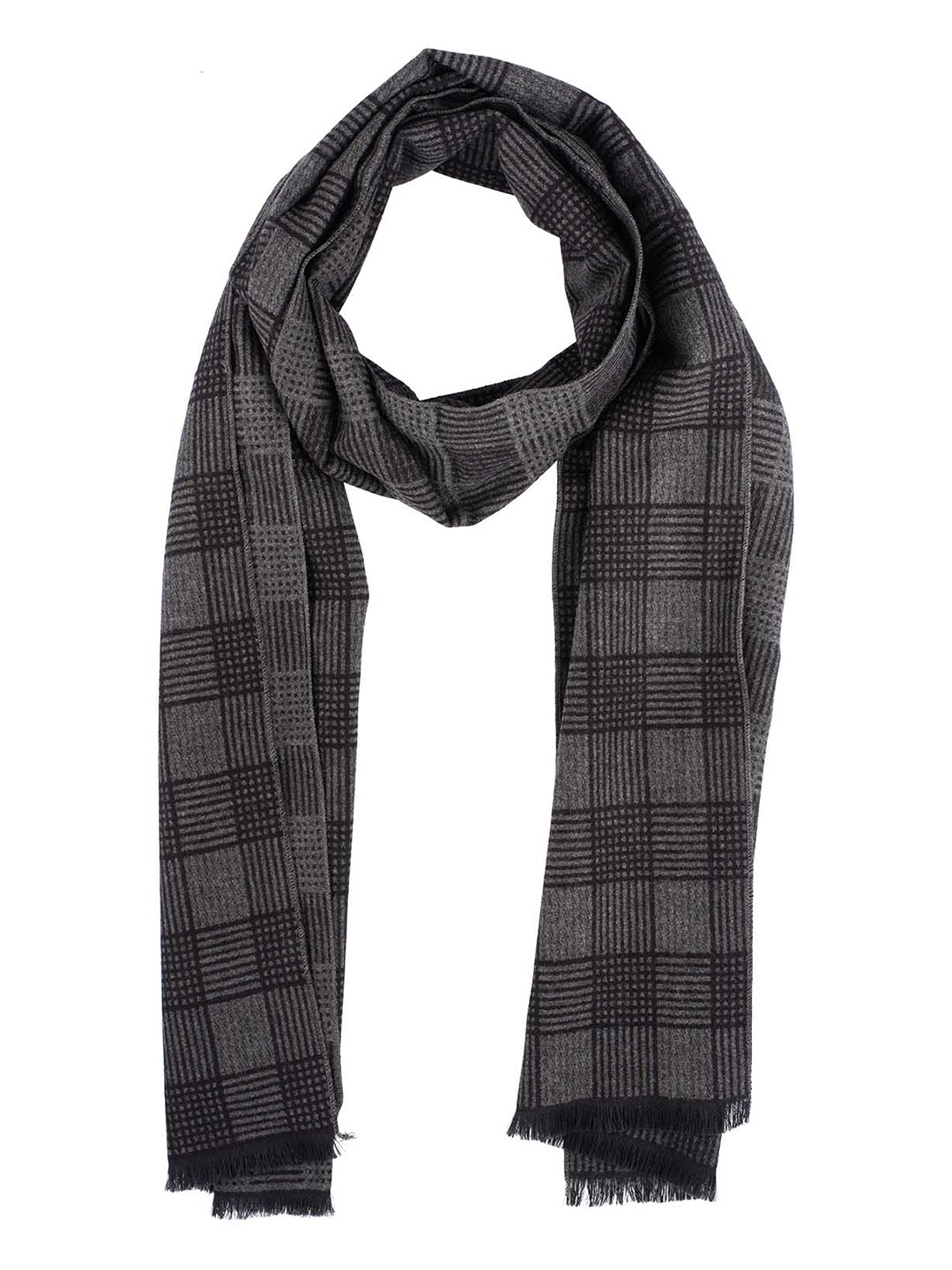 

The Tie Hub Men Checked Woolen Scarf, Grey