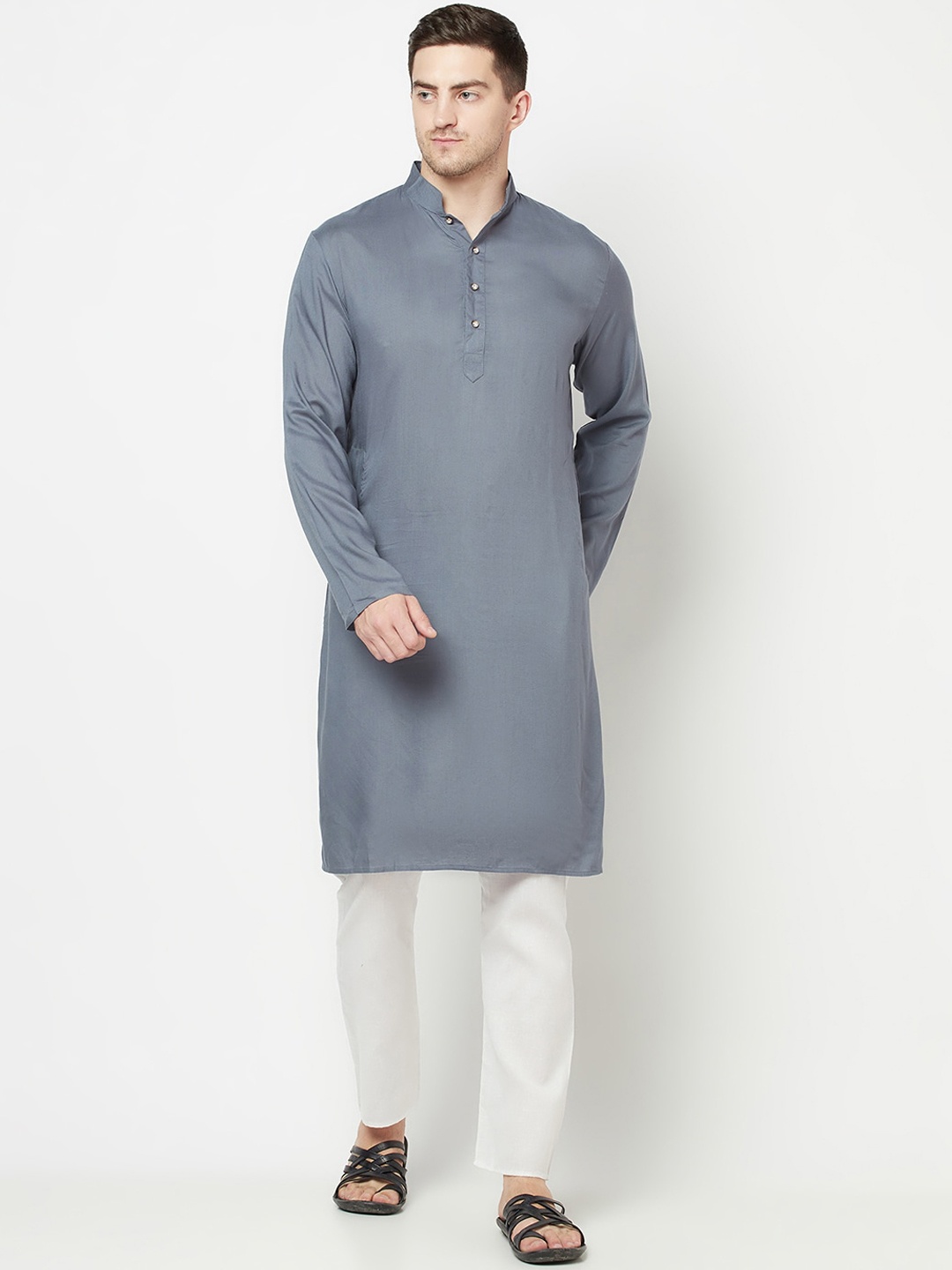 

Purple State Men Grey Thread Work Kurta