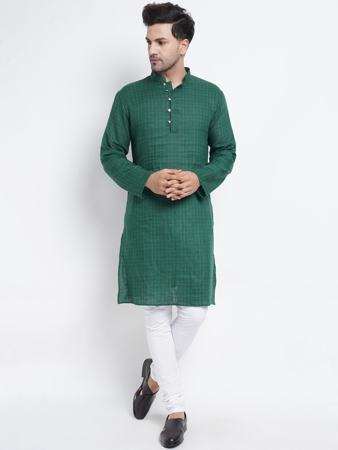 

Purple State Men Green Thread Work Kurta