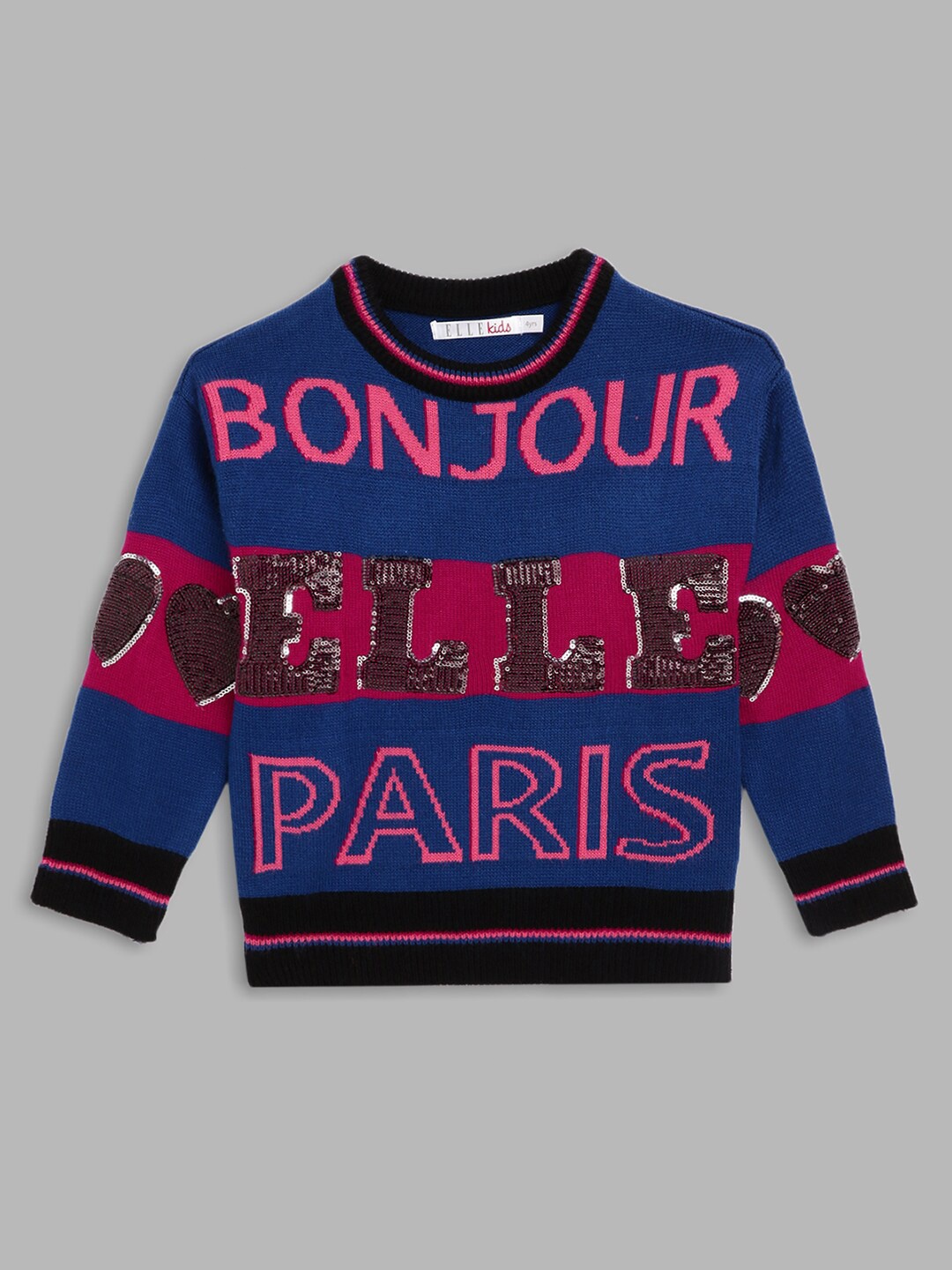 

ELLE Girls Blue & Magenta Typography Printed Pullover