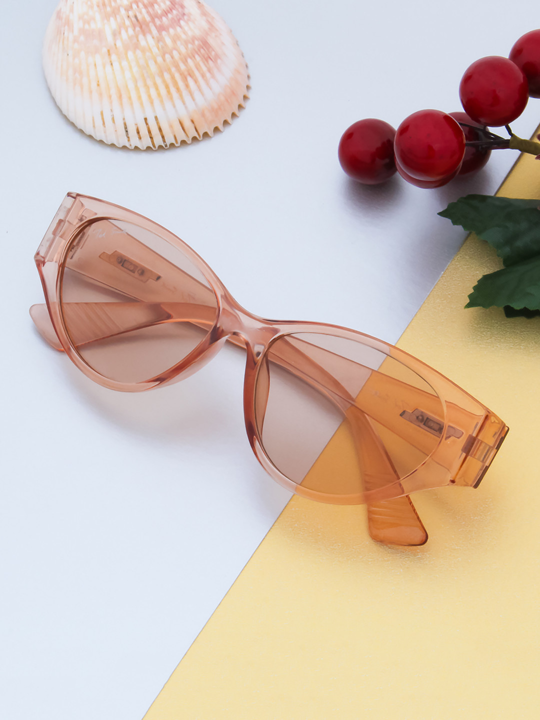 

Ted Smith Women Brown Lens & Brown Cateye Sunglasses with UV Protected Lens