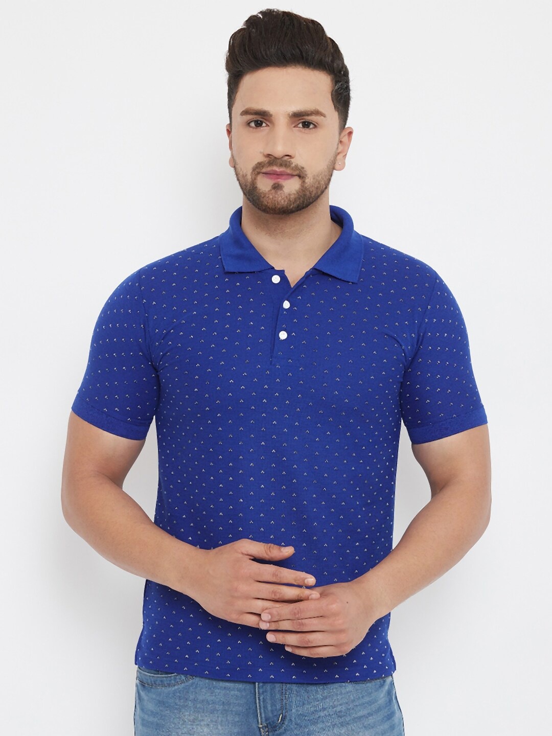 

THE MILLION CLUB Men Blue Printed Polo Collar T-shirt