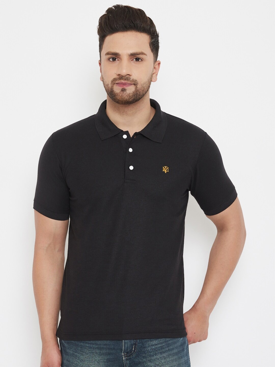 

THE MILLION CLUB Men Black Polo Collar T-shirt