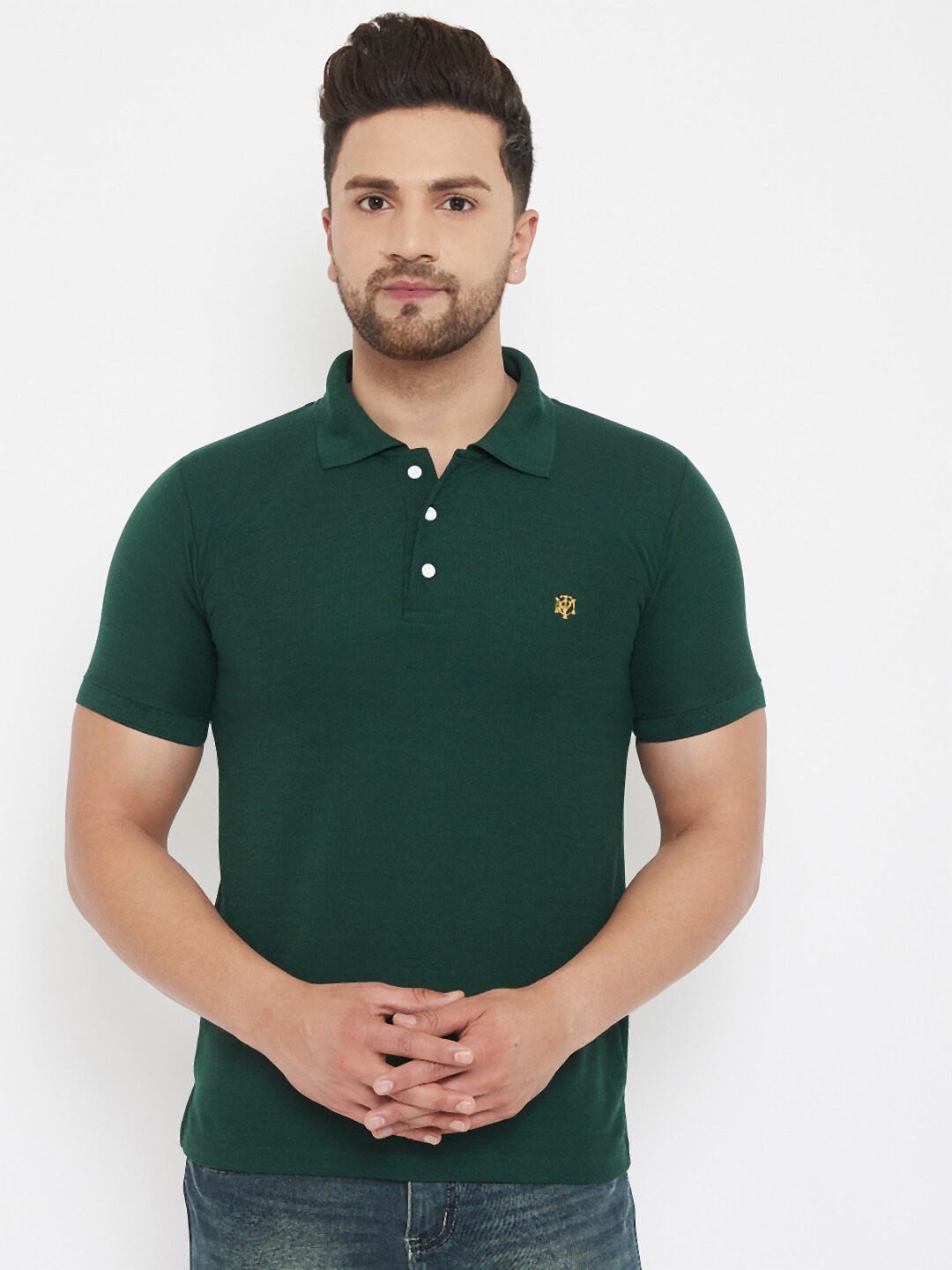 

THE MILLION CLUB Men Green Solid Polo Collar T-shirt