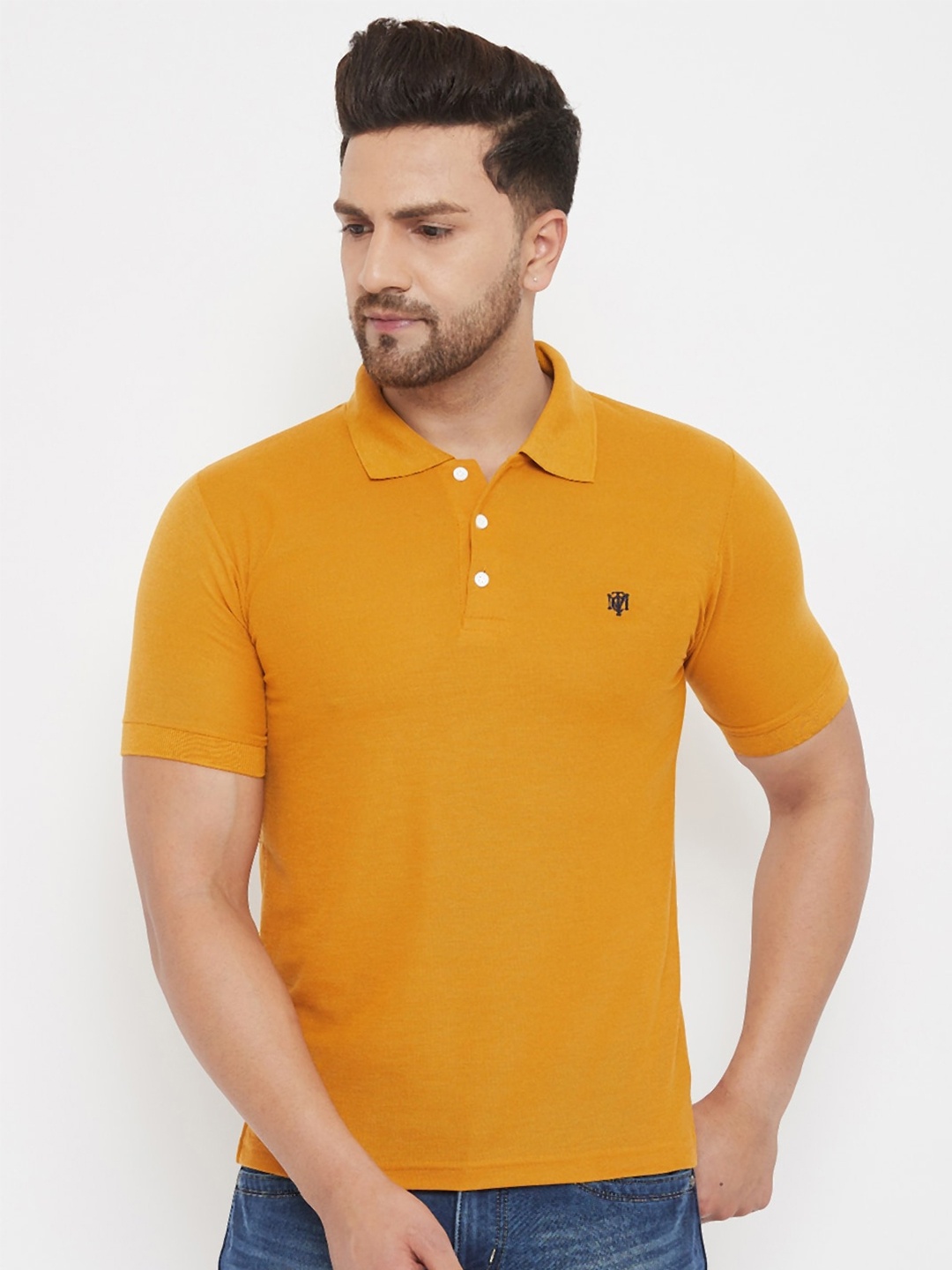 

THE MILLION CLUB Men Mustard Yellow Polo Collar T-shirt