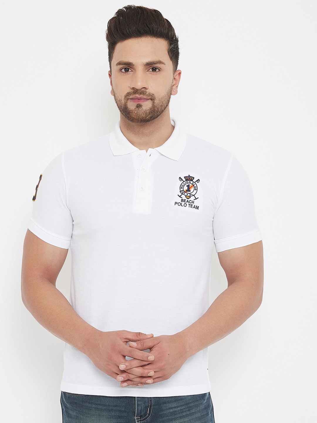 

THE MILLION CLUB Men White Polo Collar T-shirt