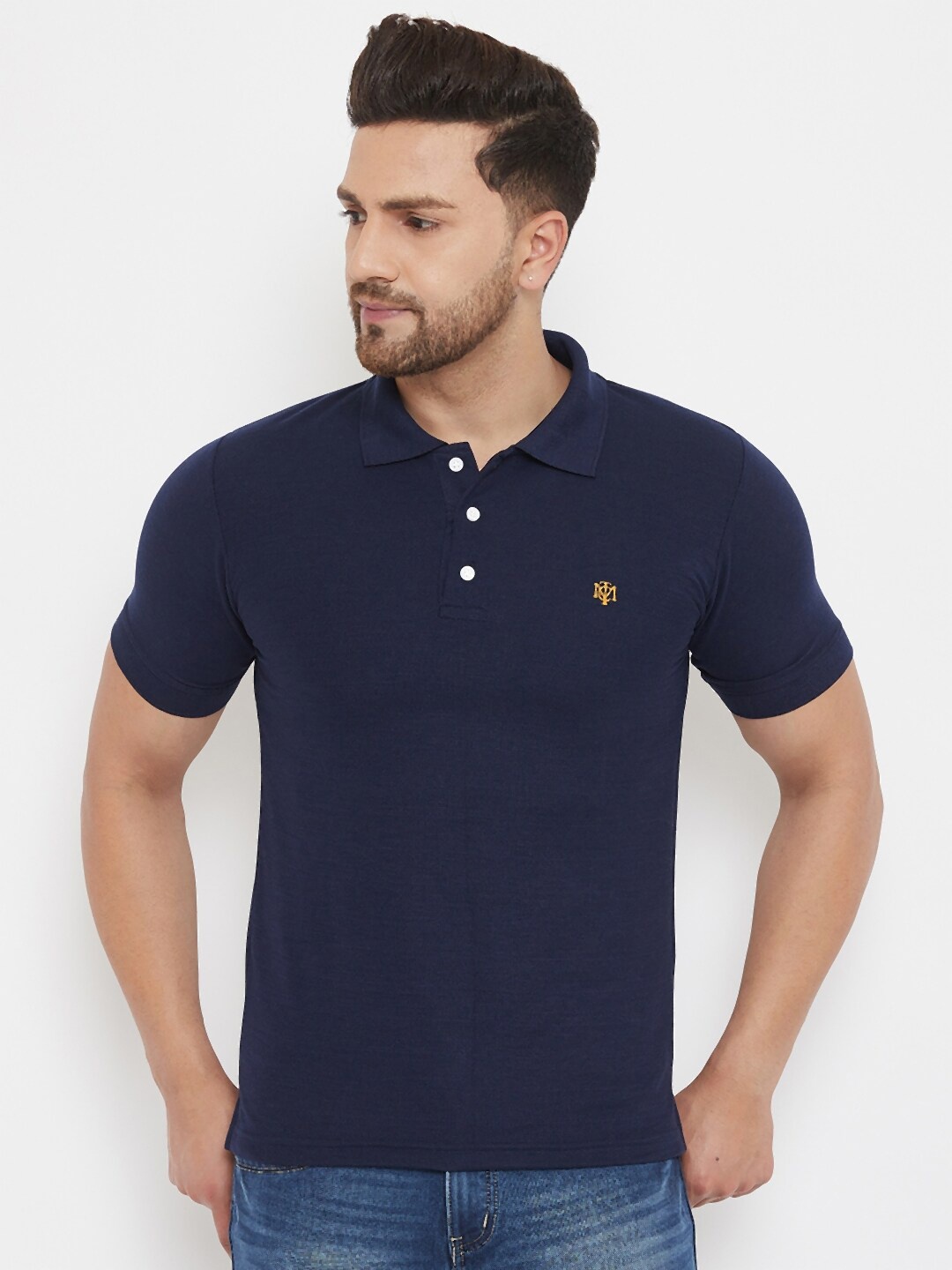 

THE MILLION CLUB Men Navy Blue Polo Collar T-shirt