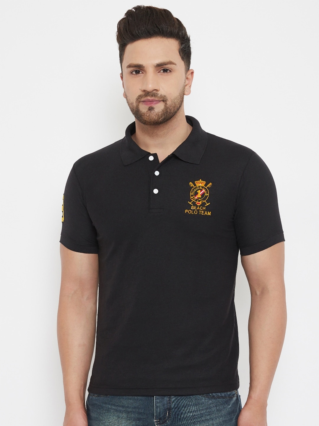

THE MILLION CLUB Men Black Polo Collar T-shirt