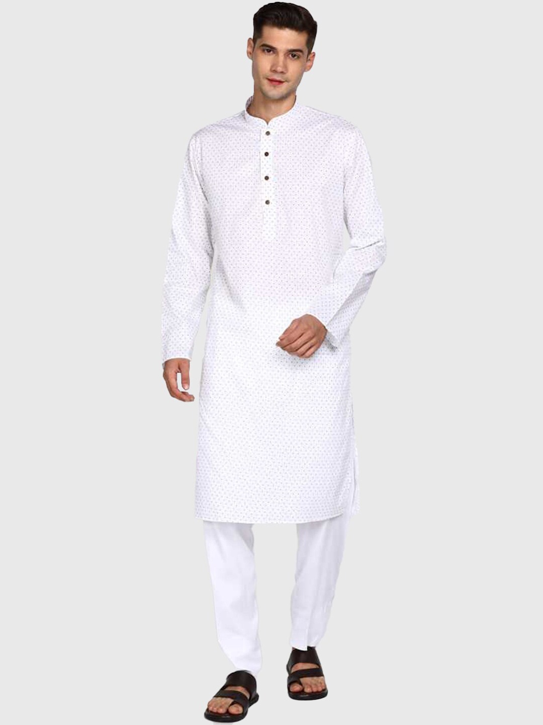 

Sanwara Men White Floral Printed Kurta with Pyjamas